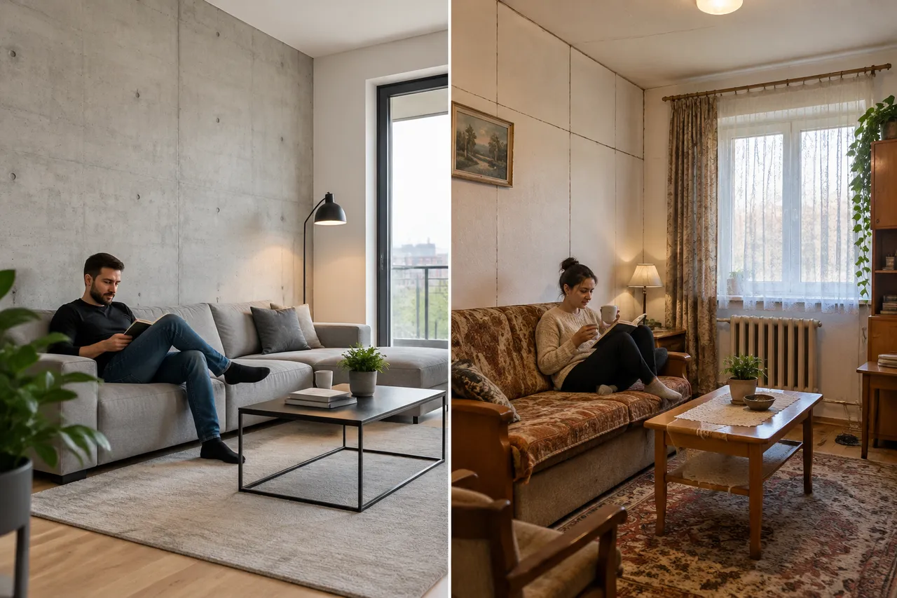 diferențe între betonul aparent din case noi și apartamente vechi